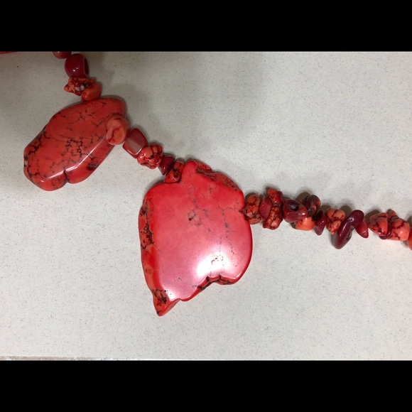 Orange Turquoise Freeform Flat Slab Necklace - Picture 7 of 10